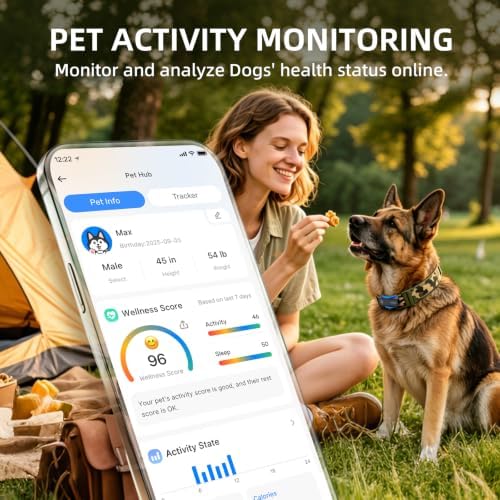 DBDD Dog GPS Tracker with 12 Month Subscription, Real-Time Location, Electronic Fence, Health Monitoring, Waterproof, for Medium Large Dogs, iOS Android