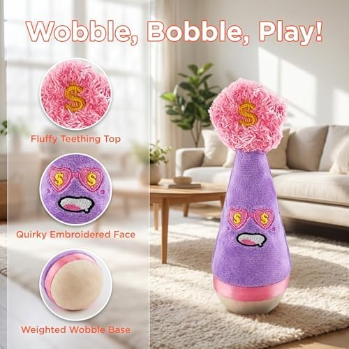 Wooden Wobble Cat Toy, Interactive Silent Pet Toy for Indoor Cats and Dogs, Carrot Kicker for Kittens & Indoor Cats, Aesthetic Home Decor Gift (Purple)