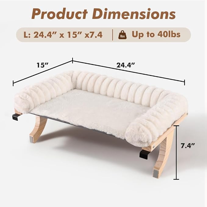 Cloud-Soft Cat Window Sill Perch, Zipper Design Cushion Pet Bed, L | Solid Wood & Sturdy Metal Frame, Machine Washable, Unobstructed Front View, Panoramic and Roomy Cat Hammock for Large Cats
