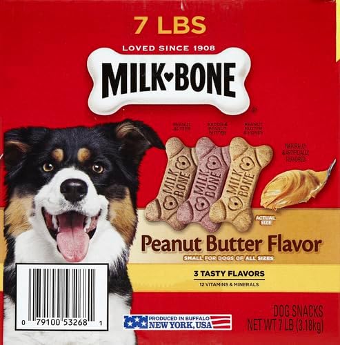Milk-Bone Peanut Butter Flavor Naturally & Artificially Flavored Dog Biscuits - Crunchy Dog Treats - 7 Pounds (Packaging Design May Vary),(Pack of 2)