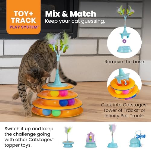 Catstages 2-in-1 Bouncy Flutter Bug Spring Cat Toy – Interactive Standalone or Ball Track Add-On, Blue