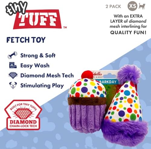 Huxley & Kent Tiny Tuff Plush Dog Toy, It's My Barkday (2 Pack)