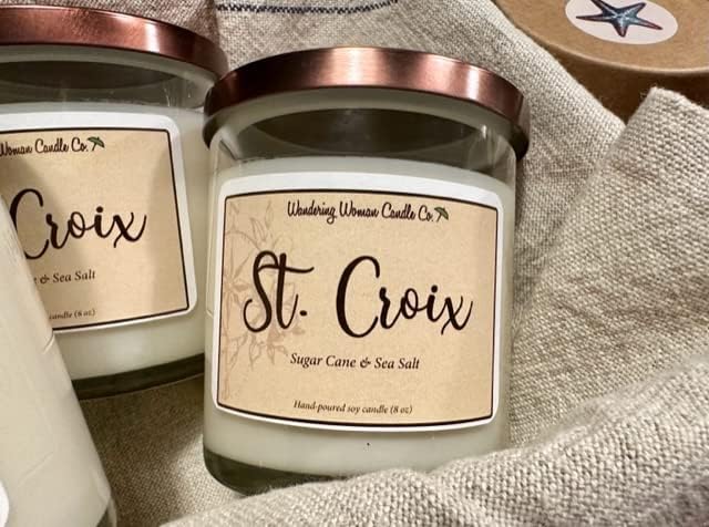 Wandering Woman Candle Company 8 oz Soy Wax Candle (St Croix: Sugar Cane & Sea Salt)