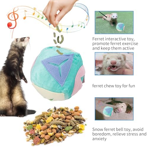 Ferret Toy with Bell, Washable Puzzle Feed Game Ferret Foraging Ball Toy for Boredom, Snuffle Ball Treat Dispenser Exercise Ferret Enrichment Toys for Cage, Toys for Ferrets, Hedgehog, Rat