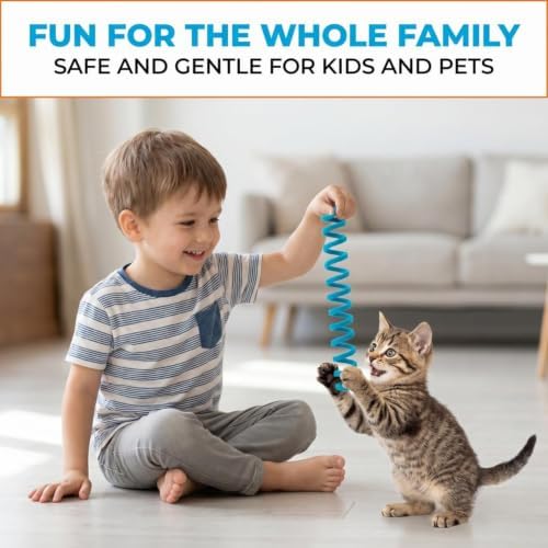 Glaciart One Felt Mini Spring Cat Toy – 10 Pcs Soft Fuzzy Enrichment 100% Natural Wool - Interactive Stretchable Play Cat Toy Set - Safe for Pets, Non-AZO Colored Dyes - 11” Long