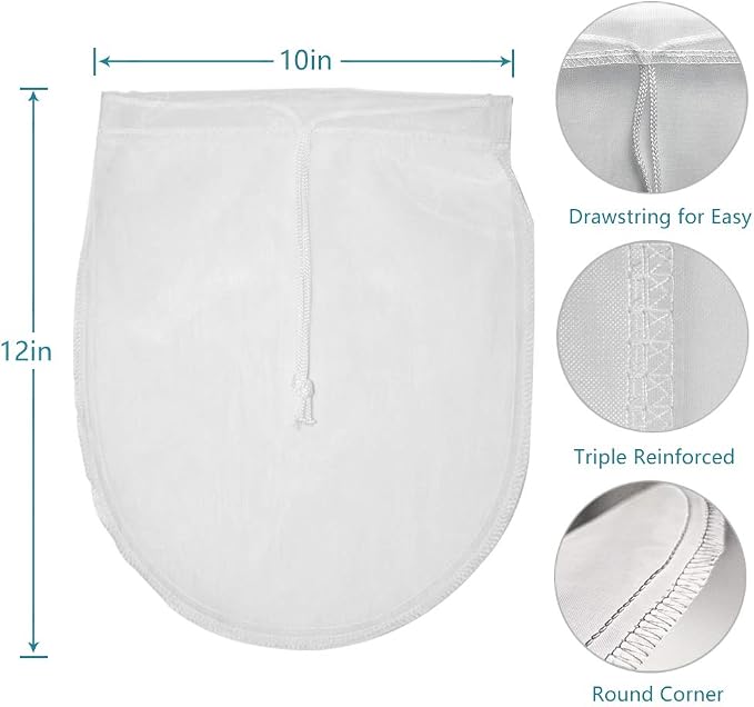 Nut Milk Bag Reusable 3 Pack 12" x 10" Cheesecloth Bags for Straining Almond/Soy Milk Greek Yogurt Strainer Milk Nut Bag for Cold Brew Coffee Tea Beer Juice Fine Nylon Mesh Cheese Cloth