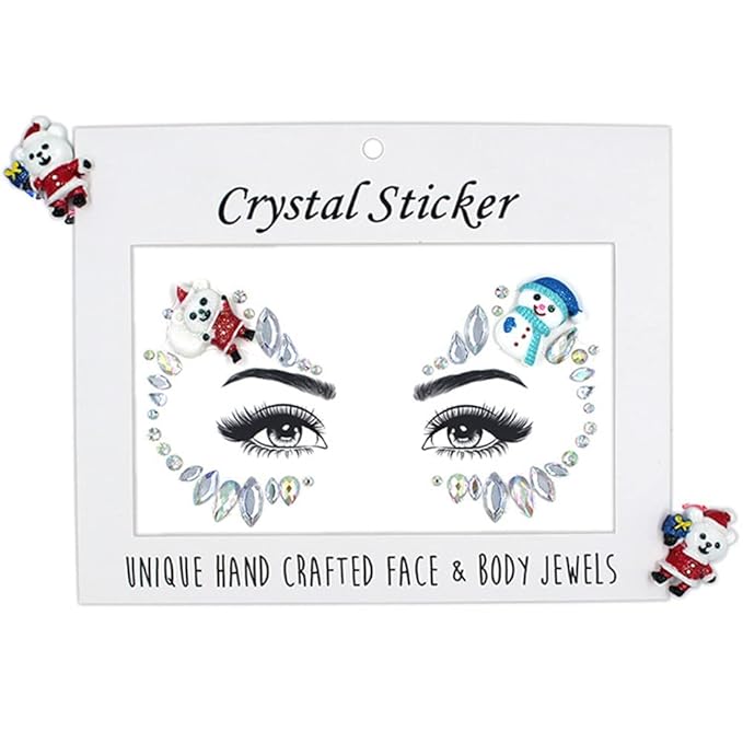 Christmas Face Gems Tattoo Stickers Xmas Body Jewelry Facial Rhinestone Tattoo Santa Claus Snowman Christmas Tree Design Temporary Tattoo Sparkly DIY Jewel Paste for Christmas Halloween Party Carnival Festival Makeup(4 Sets)