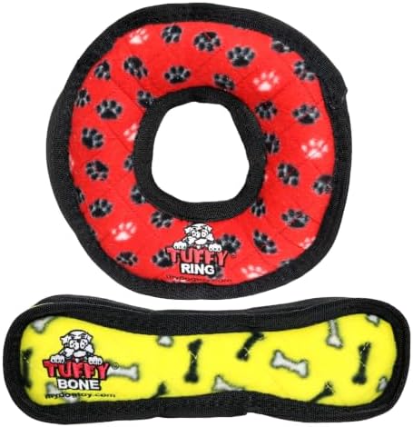 TUFFY® : 2 Pack Ring Bone Dog Toy: Ultra Durable Plush Toy with Multiple Layers & Reinforced Seams, Washable and Floats, Original Construction