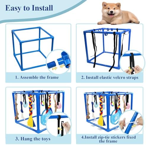 ASOCEA Puppy Play Gym for Small Dogs – Interactive Jungle Gym with 10 Hanging Toys, Adjustable Height, Safe PVC Frame for Indoor Puppy Entertainment, Teething & Mental Stimulation