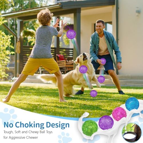 RICHIE Ultra Durable Squeaky Dog Balls 3 Inch for Large Medium Dogs, Tough Chew Toys for Aggressive Chewers, Floating Fetch Balls for Pool Play, Teeth Cleaning Dog Toys 3 Pack Red + Blue + Blue