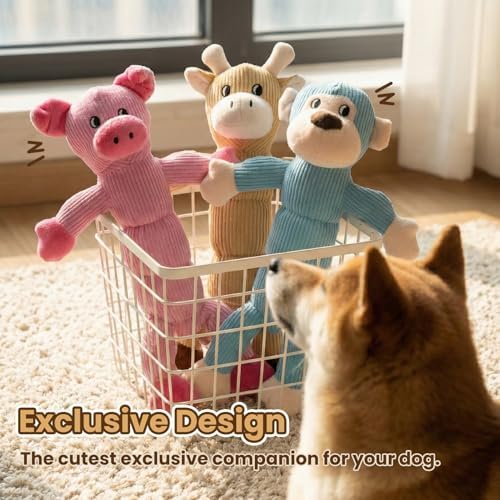 Laifug Interactive Squeaky Dog Chew Toy, Ideal Dog Toys for Chewers, Small, Medium & Large Dogs, and Fetch Lovers - Monkey (Blue), Large