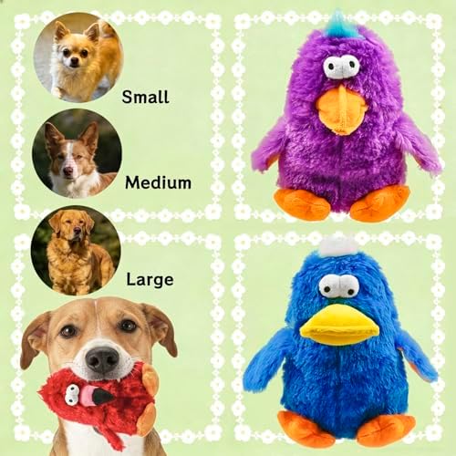 Squeaky Dog Toys Durable Stuffed Bird Dog Toys with Unique Squeak Sounds to Keep Dogs Busy, Cute & Funny Interactive Puppy Chew Toys for Small, Medium and Large Dogs(Purple Parrot)