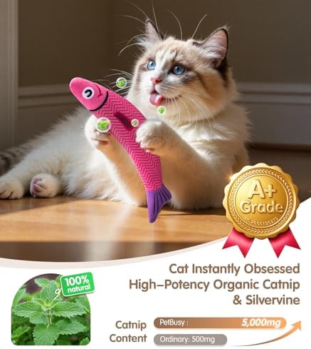 PetBusy Cat Toys with [5000 mg A+Natural Catnip & Silvervine] Kicker Fun | [Crinkle &Bell] [Baby Grade] Soft Interactive Cat Toy for Indoor Cats & Kittens All Breeds for Kicking, Chewing &Cuddling
