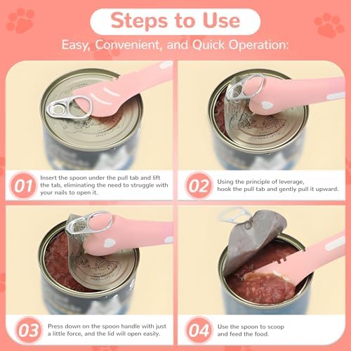 BAEJMJK Silicone Cat &Dog Food Can Cover Lid and Spoon With One Cat Strip Feeder 3Pcs Pet Cats Supplies Set Cute Shape Cats Wet Food Spoon(Opener/Spatula) Universal Can Cover（Pink）