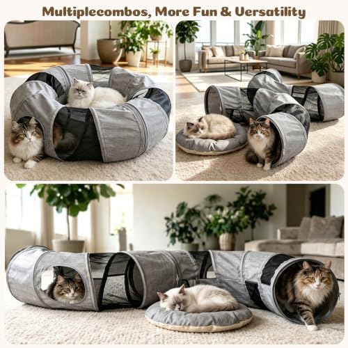 Ownpets 2 in 1 Collapsible Cat Tunnel for Indoor Cats with Cushion Bed