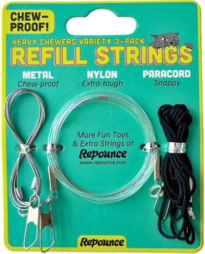 Cat Toy String Replacement 3-Pack - Chew Proof Metal Wire, Cat Wand String Replacement Variety Pack, Official Cat Toy Refill Strings for Forever Stick Cat Toy Wand, Transparent Fishing Line Nylon Cord