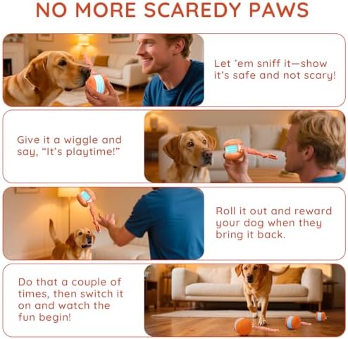 Interactive Dog Ball,Random Path Electric Moving Dogs Toy with Rope | Motion-Activated Automatic Rolling Interactive Dog Toy, USB-C Charging, 2 Speeds, For Small/Medium/Large Dogs.