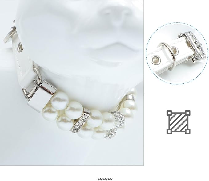 POPETPOP 2Pcs Dog Pearls Collar and Leash Set Elegant Pearl Decorated Neckwear for Outdoor Walking Training Birthday Party Wedding Christmas Use