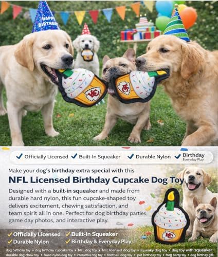 Pets First NFL Kansas City Chiefs Pet Birthday Cupcake Squeaker Toy - NFL Dog Birthday Party Set and Costume, Licensed Football Team Dog & Cat Birthday Cupcake Toys, Durable Toy for Puppies