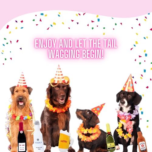 Glow Pups Plush Dog Toy with Squeaker, Durable & Adorable Red Wine Bottle Dog Toy, Engaging & Interactive, Machine Washable, Comforting Toy Dogs - Red