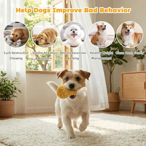 Chicken Leg Hide & Seek Plush Toy for Small Dogs & Puppies: Treat Dispensing Pocket, Squeaker and Crinkle Sounds, Chew for Aggressive Chewers and Teething