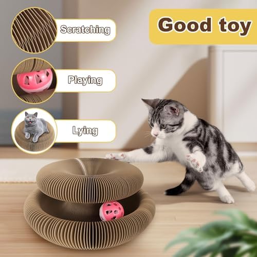 Kitty Curls Cat Toy, Magic Organ Cat Scratching Board with Bell-Ball