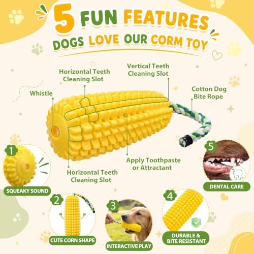 Vinsot 5 Pack Corn Dog Chew Toys for Aggressive Chewers, Squeaky Dog Toys
