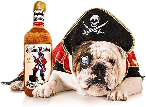Bark Bros - Liquor Bottle Dog Toy - Plush Squeaky Dog Toys Funny Drink Parody - Alcohol Dog Toy - Dog Birthday Toy - Cute Dog Toys - Puppy Gifts - Puppy Stuff - Dog Stuff (Large, Captain Marley)