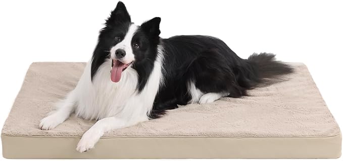 KSIIA Orthopedic Dog Bed for Extra Large Dogs with Waterproof, Khaki, 47x29 | Deluxe Soft Plush Dog Crate Bed, Washable Pet Mat with Removable Cover & Egg Crate Foam for Extra Large Dogs Sleeping