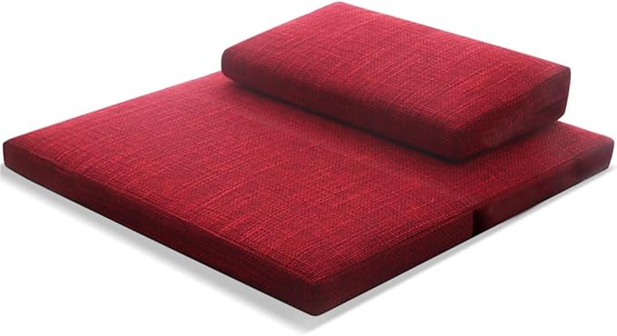 Portable Foldable Meditation Cushion Mat Set with Washable Cotton Linen Cover, Larger Yoga Mat Bolster Floor Pillows Seating for Adults Meditation Accessories red-80CM
