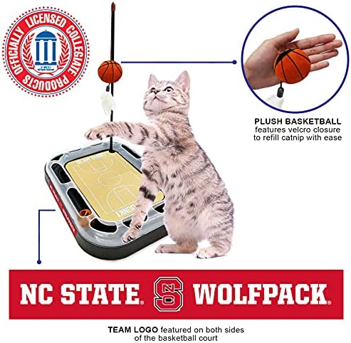 Cat Scratch Toy NCAA North Carolina State Wolfpack Reversible Basketball Court Felt/Cardboard Cat Scratcher Toy. Interactive Cat Ball Bell. 6-in-1 CAT Toy Cat Wand Poll Catnip-Filled Plush Basketball