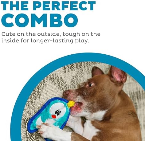 Outward Hound Durablez Minis – Squeaky Plush Dog Toy, No Stuffing for Less Mess, Interactive & Tough, Jumbo Squeaker, Puppies & Small Dogs, Penguin, 6.3"