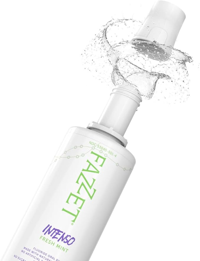FAZZET Intenso Fluoride Oral Rinse – Soothe Tonsils, Combat Bad Breath – Alcohol, Gluten, and Paraben Free Mouthwash – Fresh Mint Flavor
