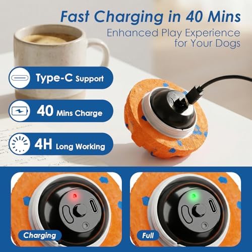 Interactive Dog Toy Ball for Medium Large Dogs, Automatic Moving & Bouncing Dog Ball, Rechargeable Waterproof Dog Enrichment Toy for Aggressive Chewers Indoor Outdoor Play(Blue)