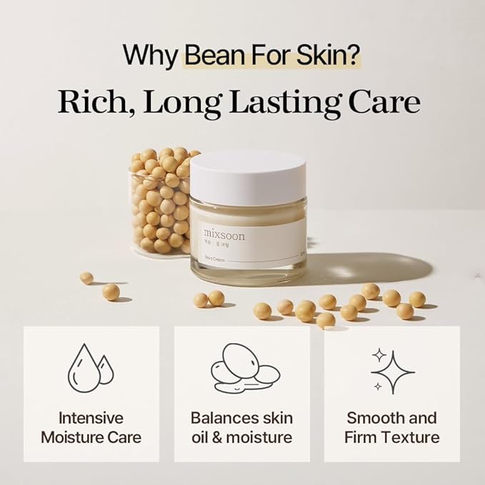 mixsoon Bean Glass Skin Duo Facial Moisturizer Fermented Bean Skincare Routine Bean Essence 50ml + Bean Cream 50ml 3.38 Fl. Oz / 100ml Korean Glass Skin Care