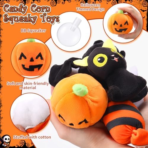 24 Pcs Halloween Dog Squeaky Toys, Pumpkin Bat Candy Ghost Cat
