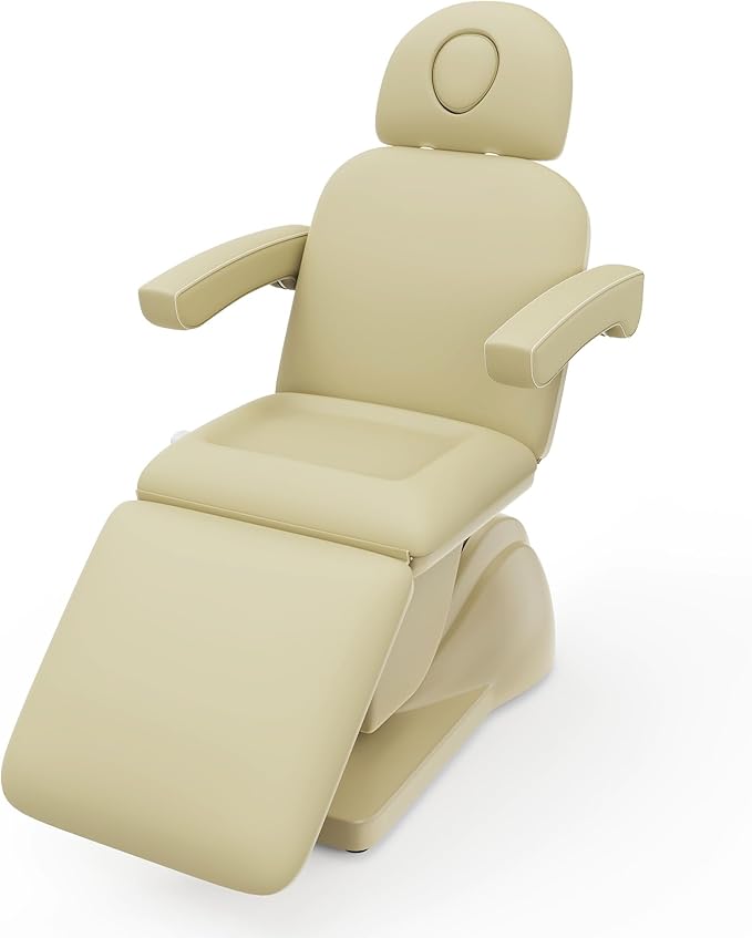 Dolonm 3 Motor Electric Chair, Hand Remote Controlled Adjustable, Hydraulic System for Medical Treatment Exam, Facial, Spa, Eyelash, Tattoo, Podiatry Treatment Beauty Massage - Beige Gray
