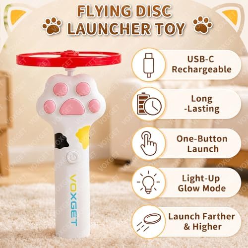 Interactive Cat Disc Launcher Toy, Rechargeable with 8 Flying Discs