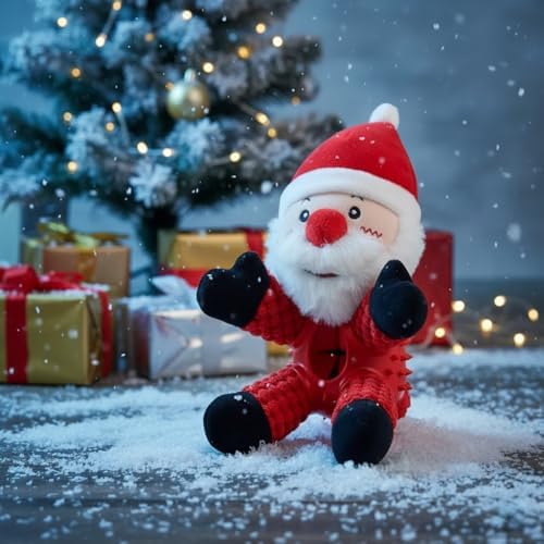 Durable Christmas Santa Dog Toy with Plush Head & Textured Rubber Chew Body | Squeaky Holiday Pet Gift (Santa Claus)