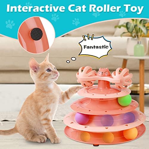 UPSKY Cat Toy Roller 4-Level Turntable with Colorful Balls and Bell Ball | Puzzle Kitten Toys, Sturdy Structure, Detachable Design, Easy to Assemble, Anti-Slip, Reduces Boredom for Indoor Cats