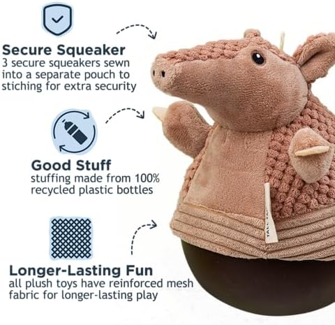 Tall Tails Interactive Wobbling Weighted Base Plush Dog Toy - Active Dog Toy that Plays Back!, Armadillo