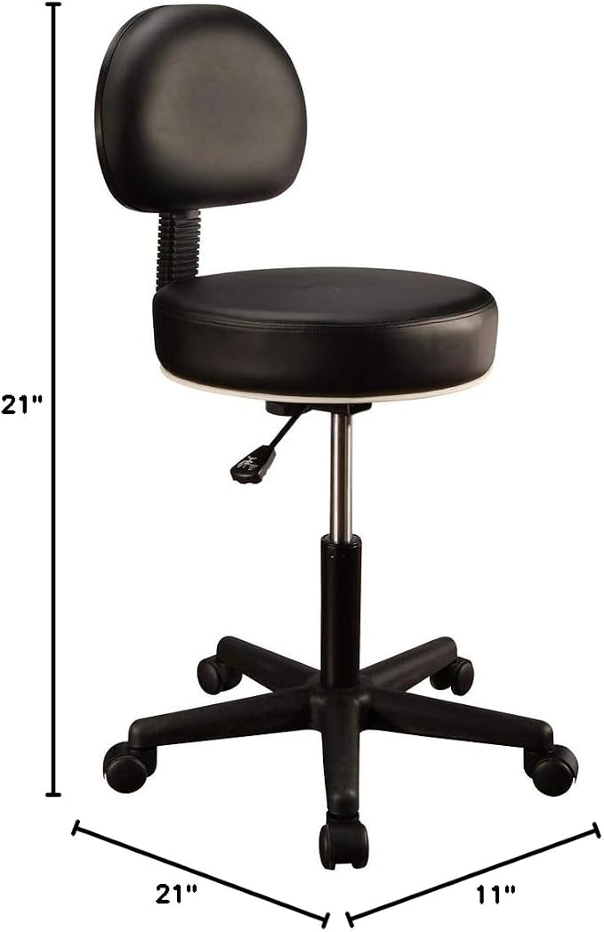 Master Massage Pneumatic Hydrolic Rolling Massage Clinical Spa Tattoo Office Swivel Stool with Backrest, Black