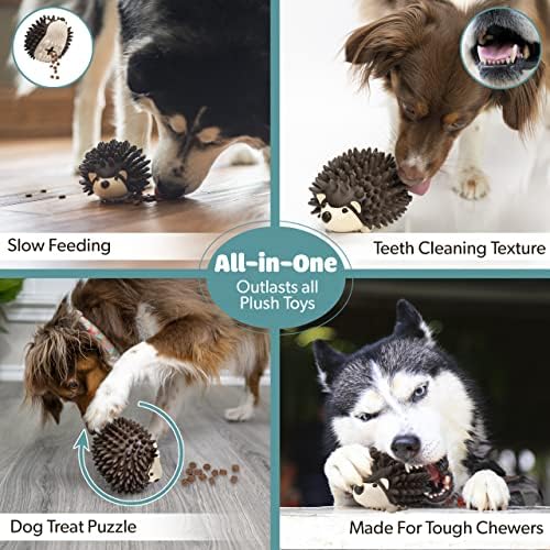 Bella Boo Pets Interactive Dog Toy for Strong Chewers - Freddy The Hedgehog All-in-One Treat Ball + Food Dispensing Slow Feeder Dog IQ Puzzle + Dental Chew Toy for Medium and Large Breed Dogs (Pink)
