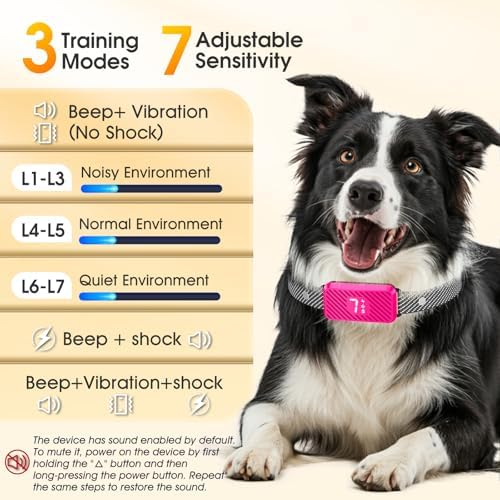Dog Bark Collar for Large Medium Small Dogs, Effective No-Bark Collar, Smart Barking Collar, Rechargeable Bark Collar with 7 Sensitivity, 3 Modes, Waterproof, Ballet Pink