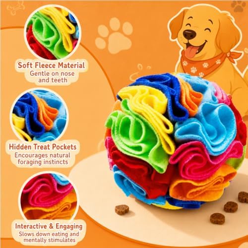 1PCS Snuffle Ball for Dogs, Interactive Slow Feeder Toy with Storage Bag, Keep Pets Occupied, Anxiety Relief for Bored Dogs, 8 Colorful Snuffle Ball with 3.94 Inch Diameter