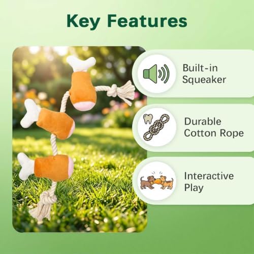 Drumstick Dog Rope Toy, Squeaky Plush Tug for Small Medium Dogs