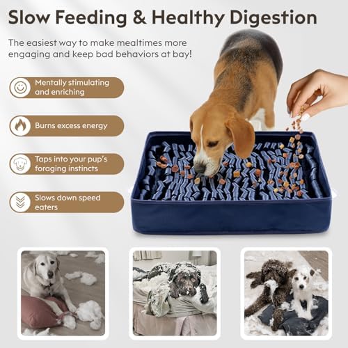 FunFurry Snuffle Mat for Dogs, Dog Puzzle Mat, Interactive Dog Toys for Enrichment,Sniff Mats with Non-Slip Backing,Suitable for Breeds and Sizes of Dogs (Navy, 17" X 15")