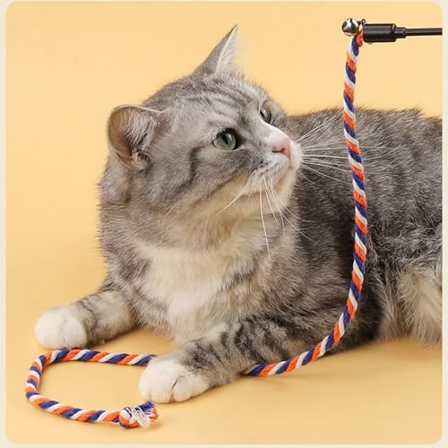 KABASI 3PCS Cat String Wand Toys, Interactive Cats Teaser Wand with Bell