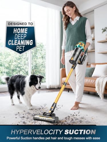 Cordless Vacuum Cleaner, 600W/58KPa/60Mins Self-Standing Stick Vacuum | Anti-Tangle, 1.8L Dust Cup, Locks Dust Away, Multi-Surface Cleaning, LED Display, Wall Charger, Lightweight