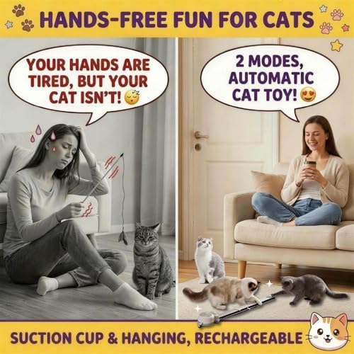2-in-1 Electric Cat Wand, Rechargeable Auto Toy, Suction & Hanging